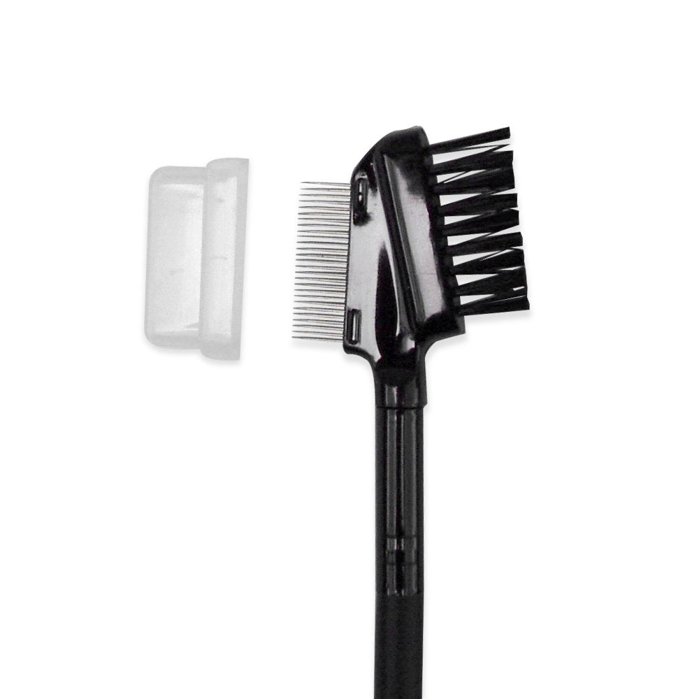 Metal Eyelash Comb and Double Ended Angled Eyebrow Brush with Spoolie, 2pcs Set Professional Tools for Pomade, Gel, or Powder Makeup, Best to Define Lash & Brow Cosmetics