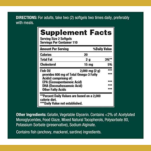 Nature's Bounty Fish Oil 1000 mg Coated Softgels, 220 Count