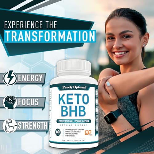 Purely Optimal Keto BHB Exogenous Ketones Supplement - Keto Diet Pills for Ketosis, Energy, Focus, Metabolism - for Women and Men (60 Capsules)
