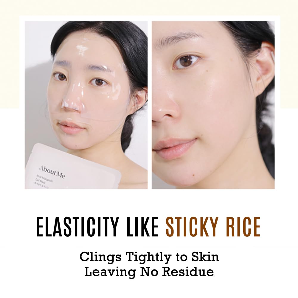About Me Rice Makgeolli Gel Mask - Hydrating Face Mask with Fermented Rice Wine for Smooth, Bright Skin, Vegan (5 Sheets)