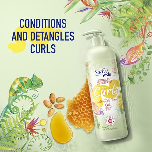 Suave Kids Natural Sweet Almond Honey Curly Hair Detangling Conditioner, Tear Free, No Parabens, No Dyes, 16.5 Oz Pack of 4
