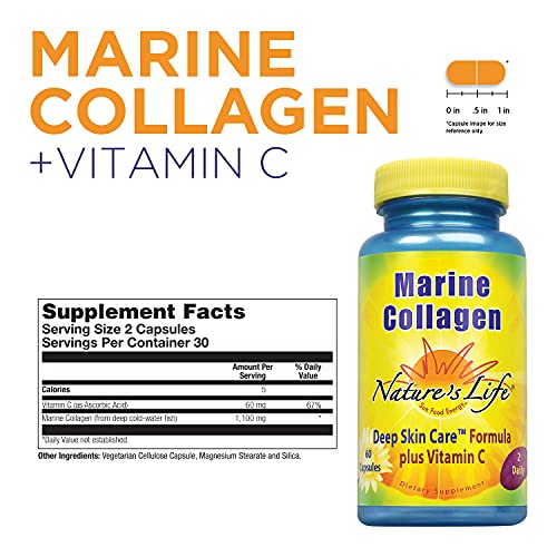 Natures Life Marine Collagen Deep Skin Care Formula Plus Vitamin C | from Deep Cold-Water Fish | 30 Servings, 60 Caps