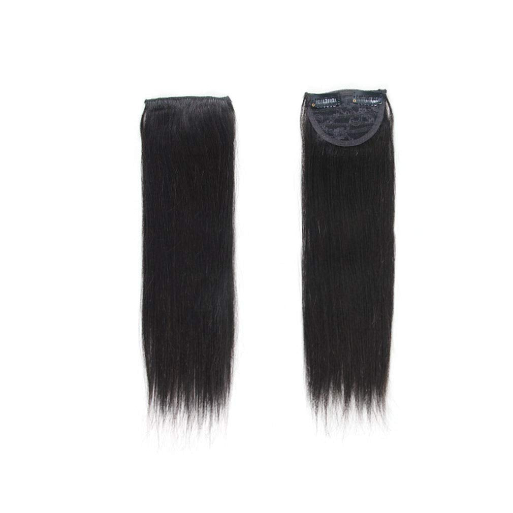 2 Pieces Black Human Hair Clip in Hair Extensions 14inch,Straight Hairpiece About 25g/pc,Cand Be Dyed