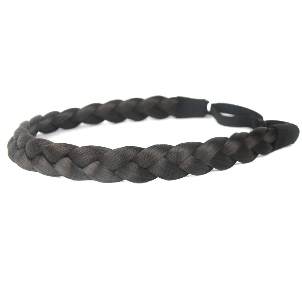 BOBIYA 3 Strands Synthetic Hair Braided Headband Classic Chunky Wide Plaited Braids Elastic Stretch Hairpiece for Women Girl Beauty Accessory, 55g (Chestnut)