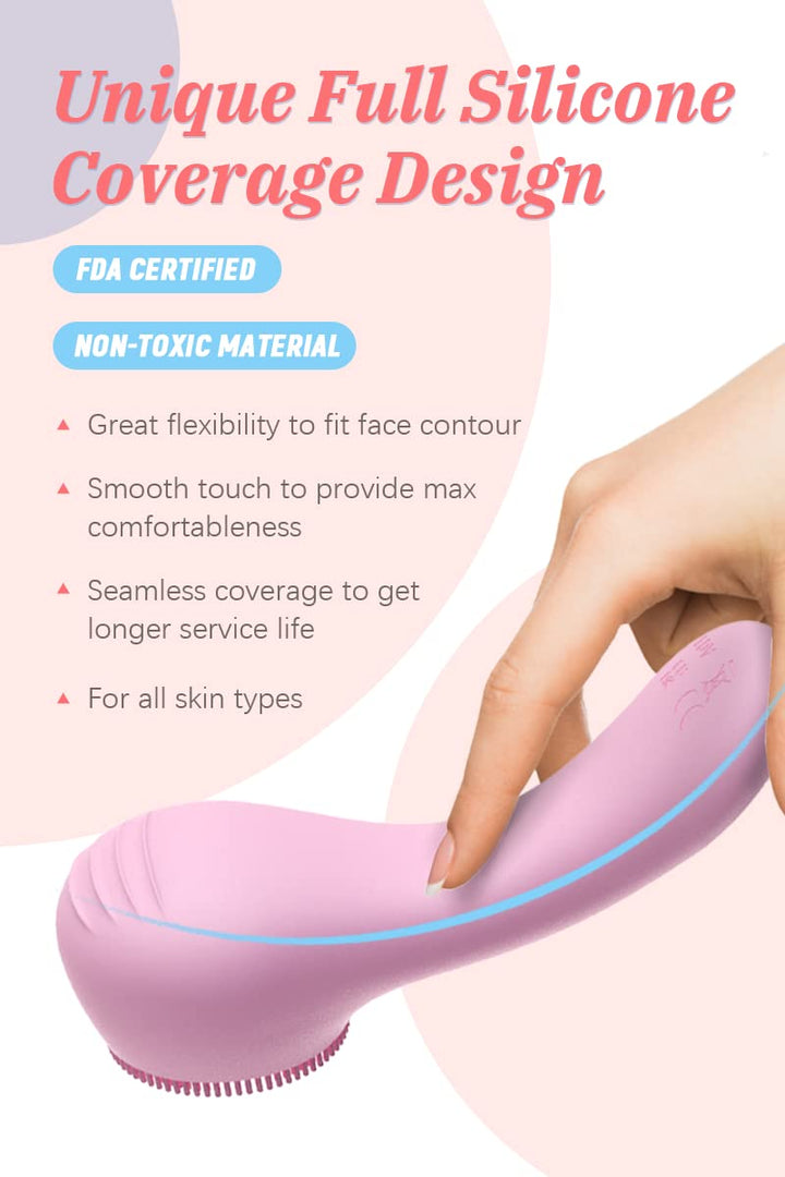 Facial Cleansing Brush Electric Full Silicone Face Brush Anti-Aging Massager Sonic Vibration with Heating Function for All Skin Types, USB Rechargeable and Waterproof Design