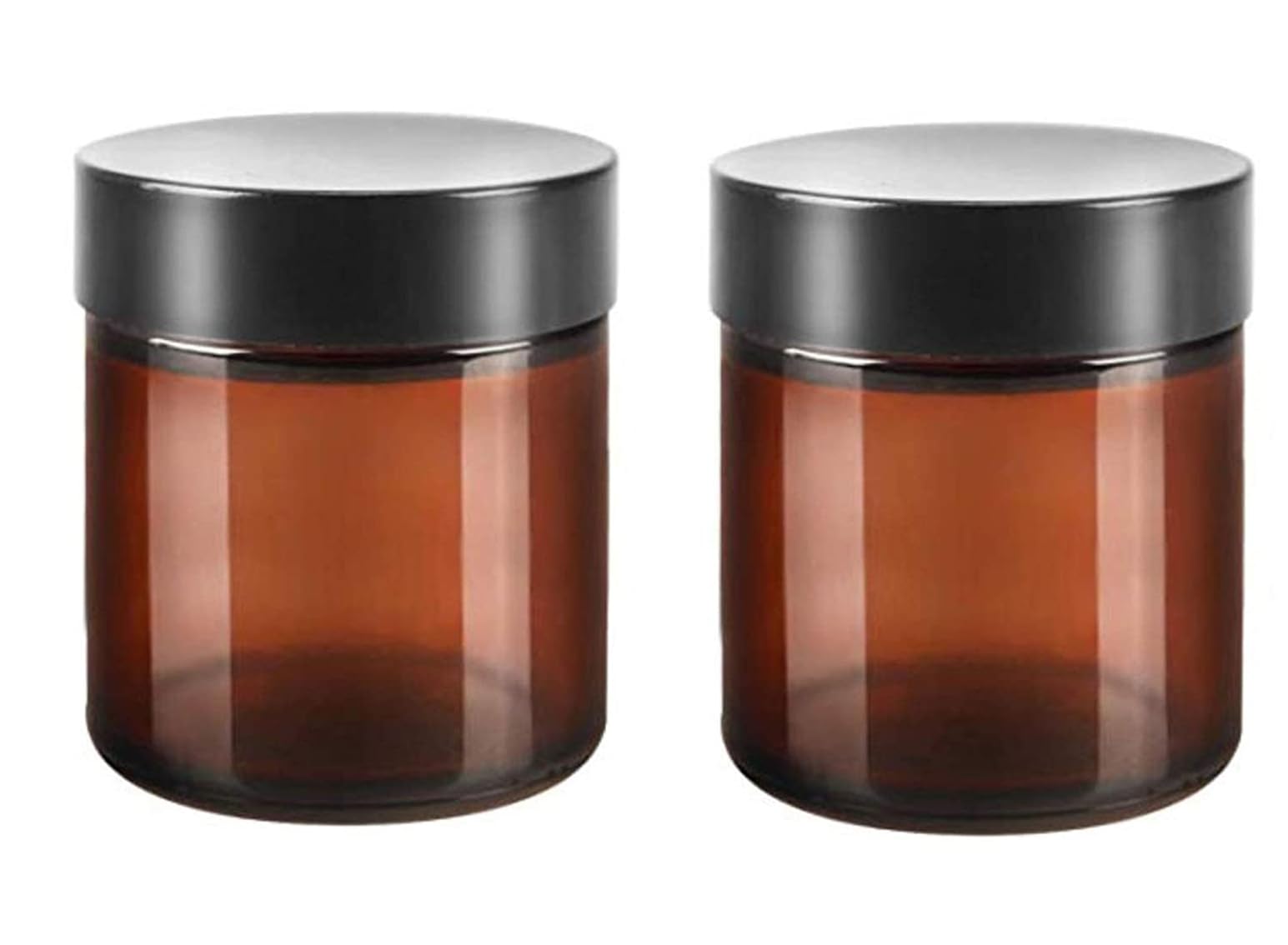 ASTRQLE 2Pcs 120Ml 4 Oz Large Capacity Empty Refillable Brown Glass Face Cream Mask Storage Packing Jar Pot Bottle with Black Cap for Cosmetic Make Up Sample Lip Balm Lotion Food Container