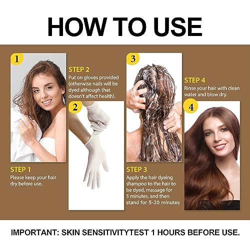 Joyful Young Natural Hair Dye 3 IN 1, Gray Hair Coverage, Color Shampoo for Women & Men, Vegan Ammonia Free (Light Brown)