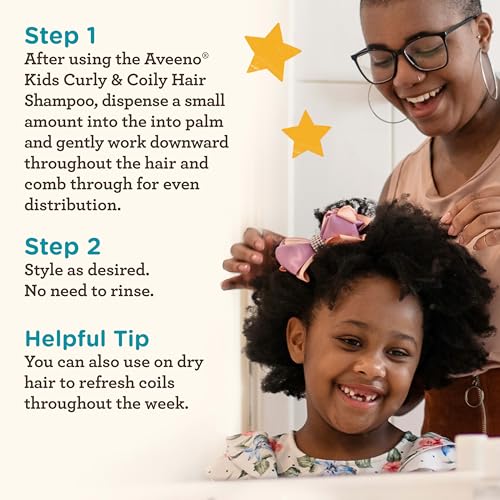 Aveeno Kids Coily Hair Leave-In Conditioner, Toddler Leave-In Conditioner for Sensitive Scalps Gently Detangles & Moisturizes Leaving Natural Curls & Coils Smooth, Hypoallergenic, 8 fl. oz