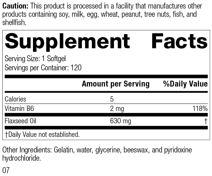 Standard Process Inc. Linum B6 - Whole Food Hormone Support, Brain Health and Brain Support, Heart Health and Healthy Skin with Alpha-linoleic Acid, Flaxseed Oil, and Vitamin B6-120 Softgels