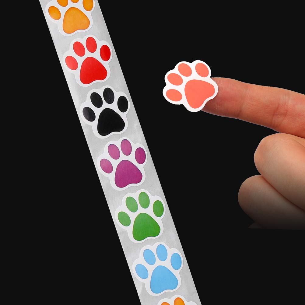 Paw Prints Stickers,(1 Inch/ 500 Stickers) Dog Stickers Dog Puppy Paw Prints Stickers,Colorful Self-Adhesive Labels Animal Decal,Paw Prints Envelope Seal for Classroom Kids (Black+Multi, 1 Inch)