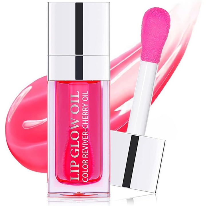 Leoly Dreaming Plumping Lip Oil, Moisturizing Lip Glow Oil, Long Lasting Nourishing Lip Gloss Lip Balm, Non-sticky Transparent Toot Lip Oil Tinted for Lip Care and Dry Lip - Cherry