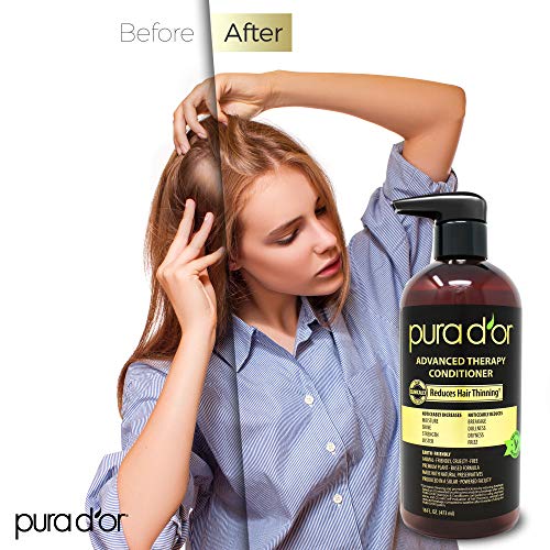 PURA D'OR Advanced Therapy Conditioner (16oz) For Increased Moisture, Strength, Volume & Texture, No Sulfates, Contains Argan Oil & Biotin, All Hair Types, Men & Women (Packaging May Vary)