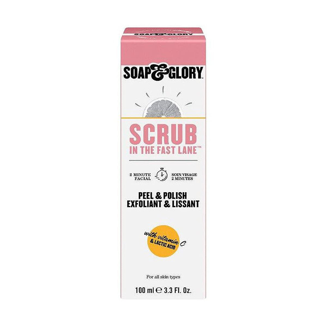 Soap & Glory Peel & Polish Two Minute Facial - Exfoliating Face Scrub with Vitamin C - Citrus Scented Brightening Face Exfoliator with Lactic Acid & Salicylic Acid (100 ml)