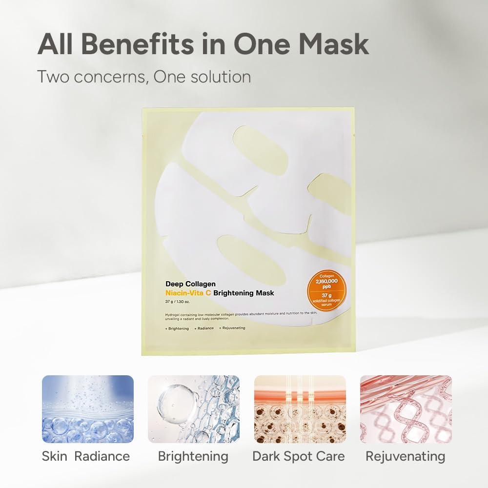 SUNGBOON EDITOR Deep Collagen Niacin-Vita C Overnight Mask 37gx4ea | Real Collagen 2,160,000PPB with Niacinamide & Vitamin C | Hydrating Face Mask for Glass Skin | Korean Skincare Routine