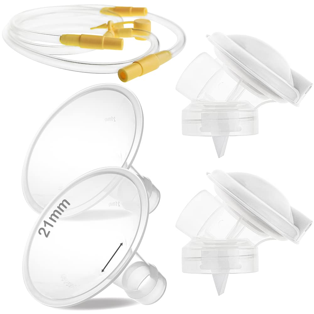 NENESUPPLY Pump Parts with 21mm Flanges Compatible with Medela Pump in Style Maxflow Breastpump and Personalfit Flex. Incl. Flange Membrane Connector Tubing Valve. Not Original Medela Pump Parts