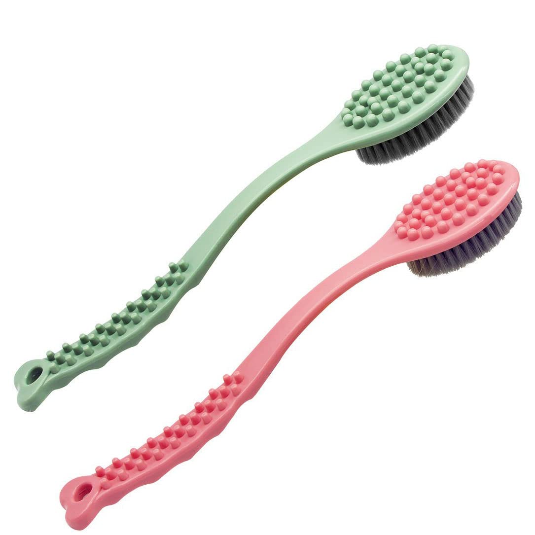 QiCheng&LYS long handle bath brush, soft and comfortable massage brush bath brush - 14 inches (green and Pink)