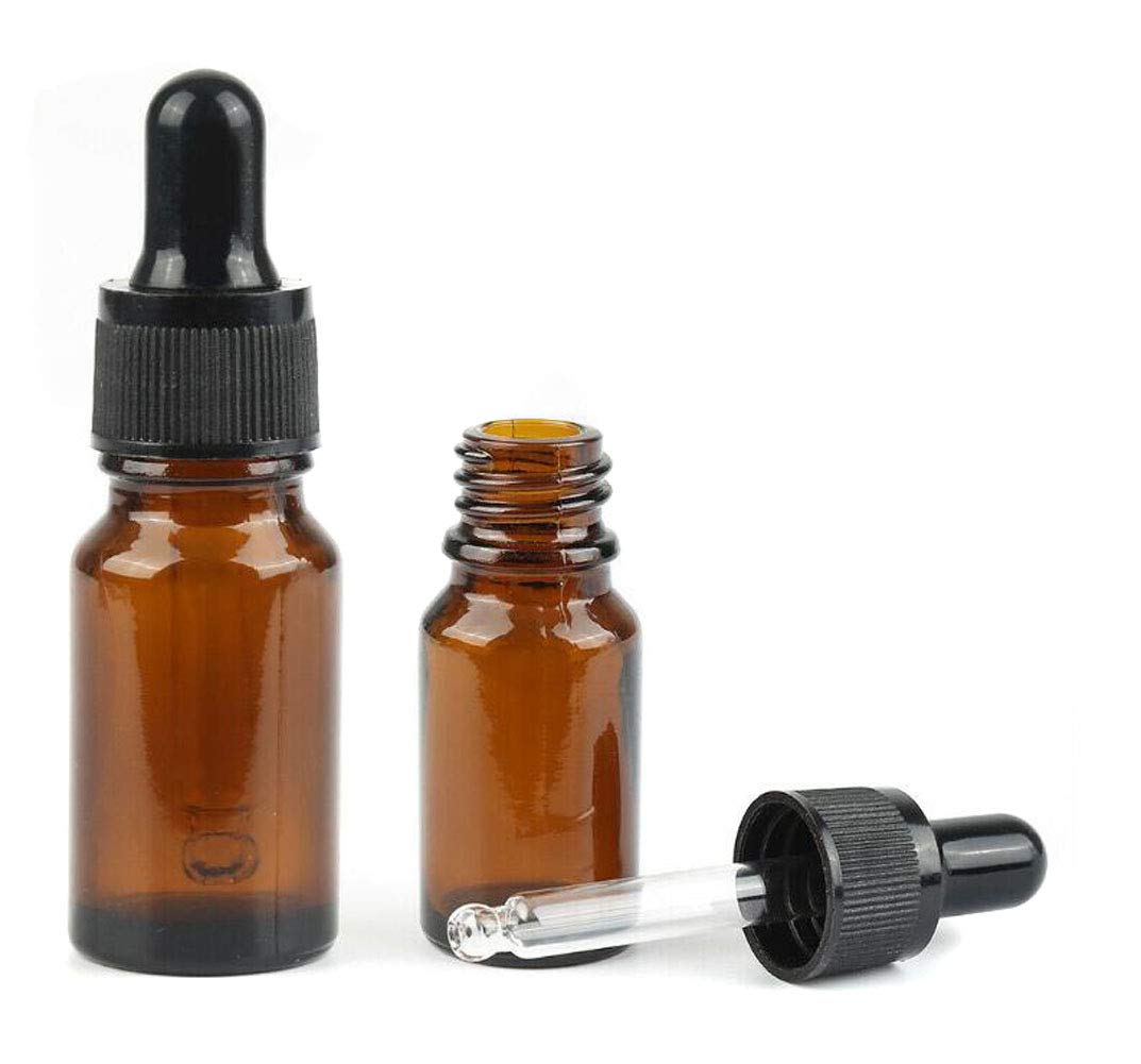12 PCS Empty Refillable 5ML Amber Glass Droppers Essential Oil Bottles Aromatherapy Cosmetics Elite Fluid Container Jar Pot Holder with Glass Eye Dropper and Black Caps