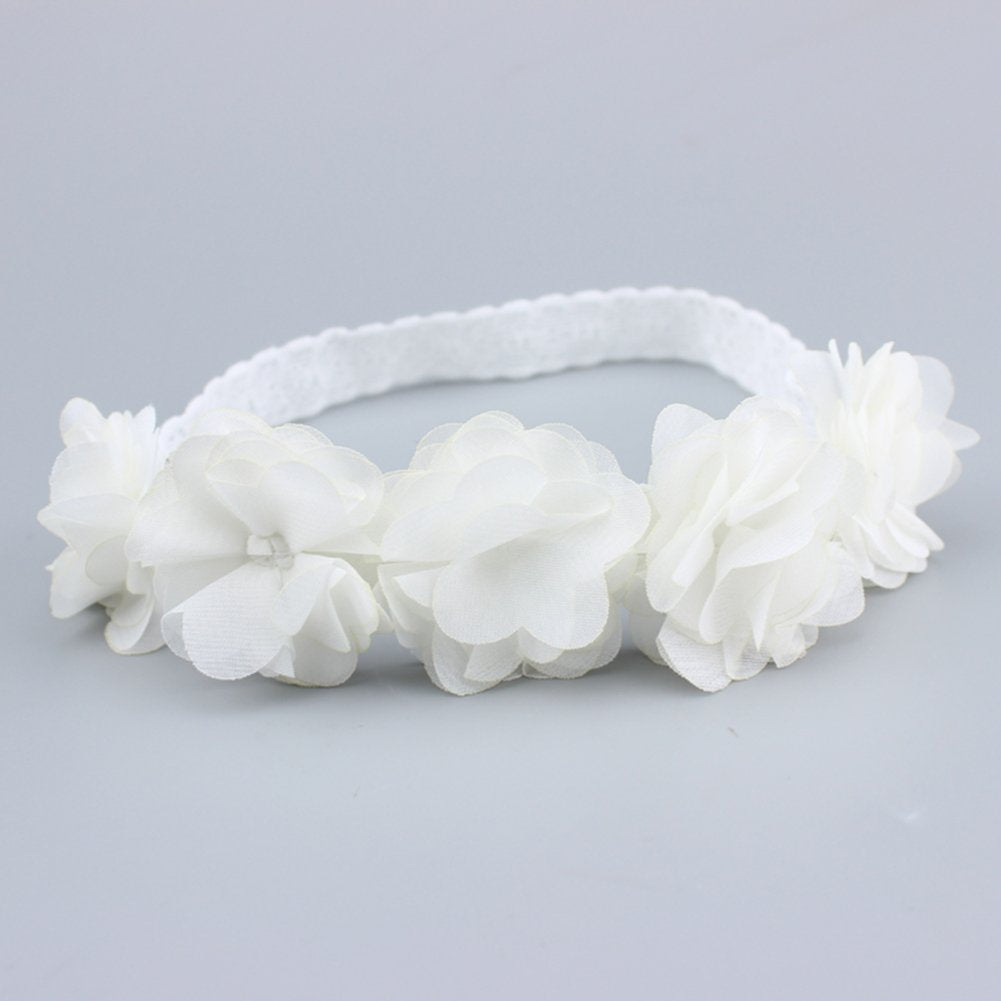 Baby Elastic Chiffon Flower Headbands Princess Girls Hand Sewing Beads Flower Headwear (XW1005)