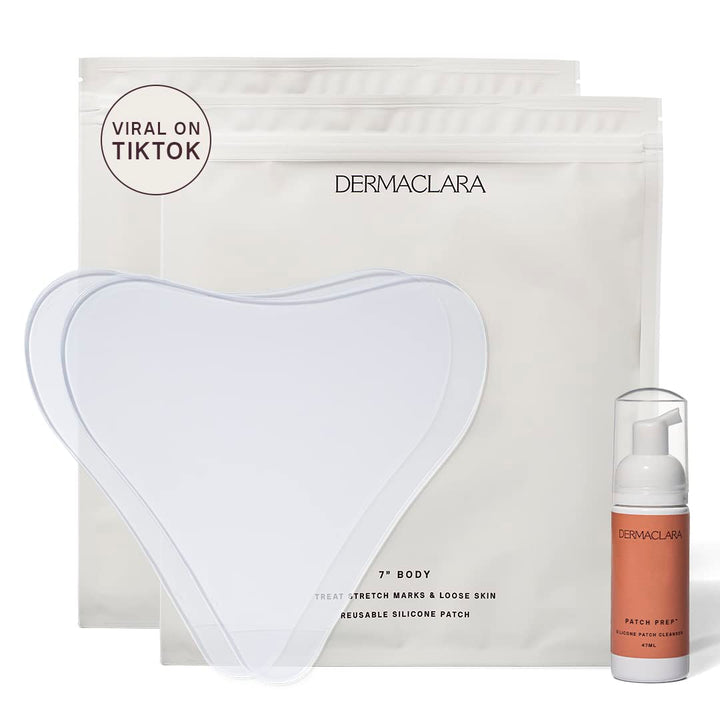 Dermaclara Large Body Patch - Pregnancy Stretch Mark Prevention & Removal, C Section Cover Up Belly Scar, Maternity Skincare, Silicone Gel Sheet, Reusable up to 30 Times - 2 Patches & Patch Cleanser