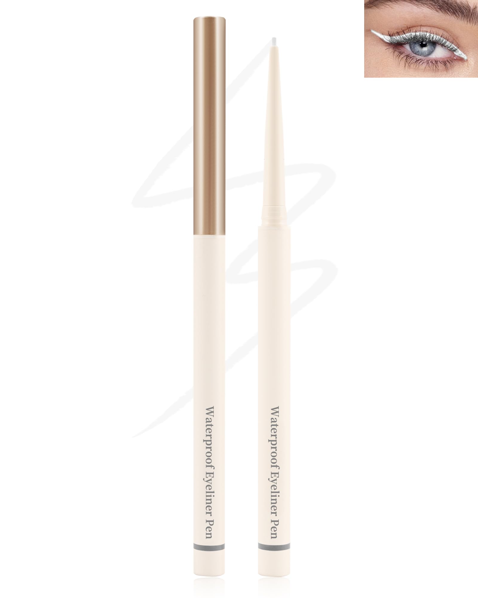 White Eyeliner for Waterline, Matte Gel Eyeliner Pencil Waterproof Smudge Proof, Ultra-Fine Tip, Cream Smooth Colored Eye Liner, Quick-Drying Long-Lasting, High Pigmented Eye Brightener Pen Makeup-05