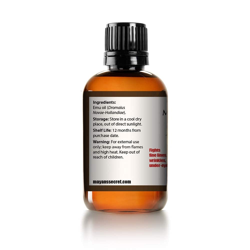 Mayan's Secret Emu Oil: A 100% pure and natural 4-ounce solution, perfect as a hair strengthener and skin moisturizer.
