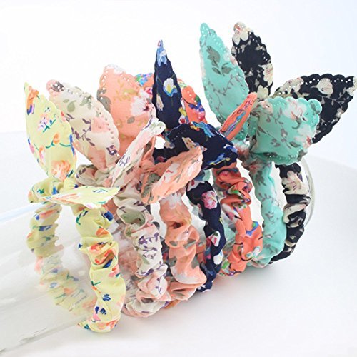 Lovef Korean Style 10x Cute Girls floral Rabbit Ear Hair Tie Bands Ropes Ponytail Holder