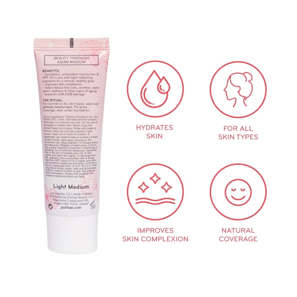 purlisse Ageless Glow Serum BB Cream SPF 40 - Glow BB Cream with SPF Enriched with Bakuchiol & Vitamin C to Help Improve Firmness & Reduce Wrinkles for Dewy Skin - Medium Warm (1.4 oz)