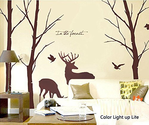 Cukudy Deer Wall Decals Nature Brown Wall Decals Birch Tree Nursery Wall Stickers (Trees are 6 feet Tall)