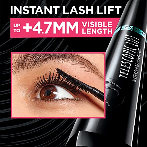 L'Oreal Paris Telescopic Lift Mascara, Lengthening and Volumizing Eye Makeup, Lash Lift with Up to 36HR Wear, Waterproof, Black, 0.33 Fl Oz