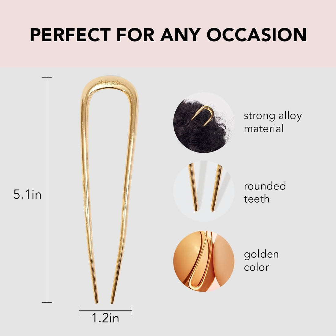 Kitsch Metal French Hair Pin for Women - Elegant Hair Accessories for Women, Ideal for Buns & French Twist, Designed for a Secure, Comfortable Fit - 2 Pcs Gold