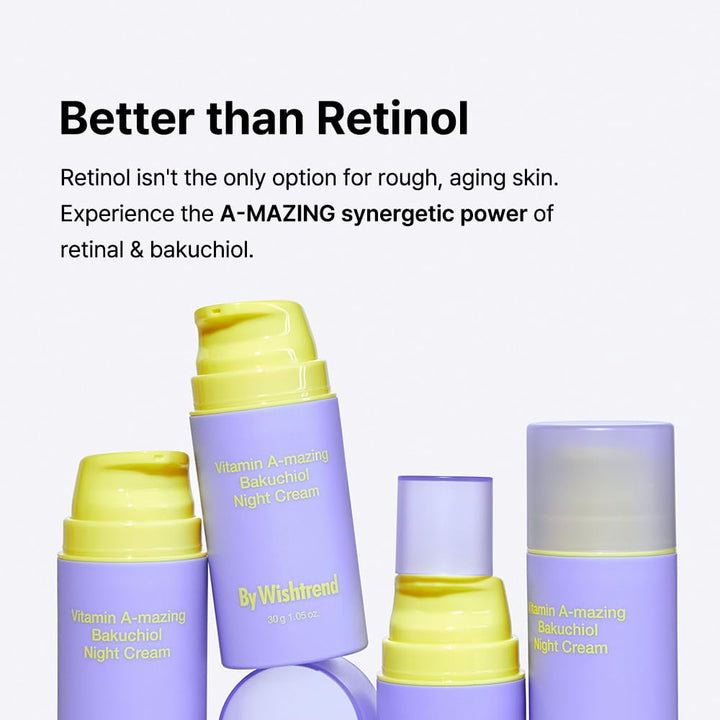 By Wishtrend Vitamin A-mazing Bakuchiol Night Cream - Anti-Aging Face Moisturizer | Retinal & Bakuchiol | Boosts Elasticity, Reduces Fine Lines & Wrinkles, Promotes Cell Renewal, Youthful Skin, 30g