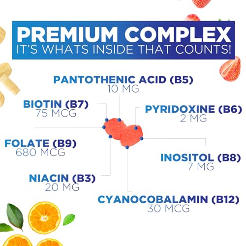 Super B Complex Gummy with Vitamin C & Folic Acid, Extra Strength Vitamin B Gummies Supplement with Niacin, B6, Folic Acid, B12, Biotin, Nature's Energy Immune Support Supplements - 120 Gummies