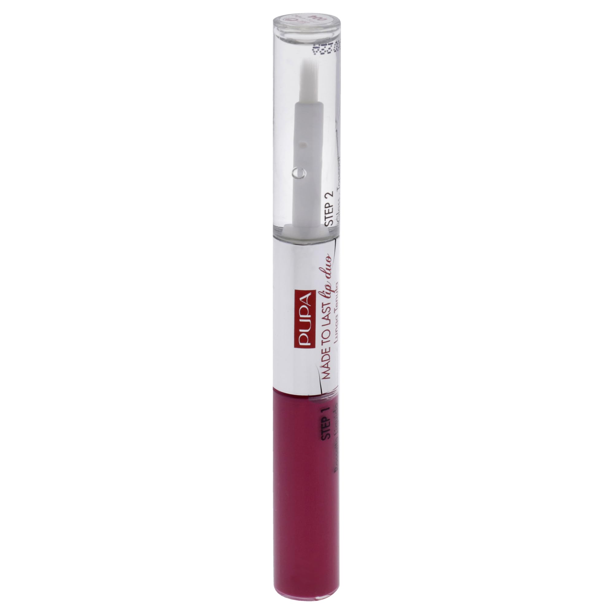 Pupa Milano Made To Last Lip Duo - Comfortable Liquid Lip Color with Top Coat - Waterproof - Long Lasting Hold - Ultra Shiny, Latex Effect Make-Up Result - 004 Geranium Fuchsia - 0.13 Oz