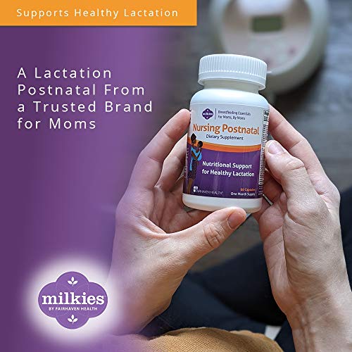 Milkies Fairhaven Health Nursing Postnatal Vegetarian Supplement for Breastfeeding Women with Vitamin D and B, Nutritious Breast Milk Multivitamin - Gluten and Dairy Free - 1 Month Supply