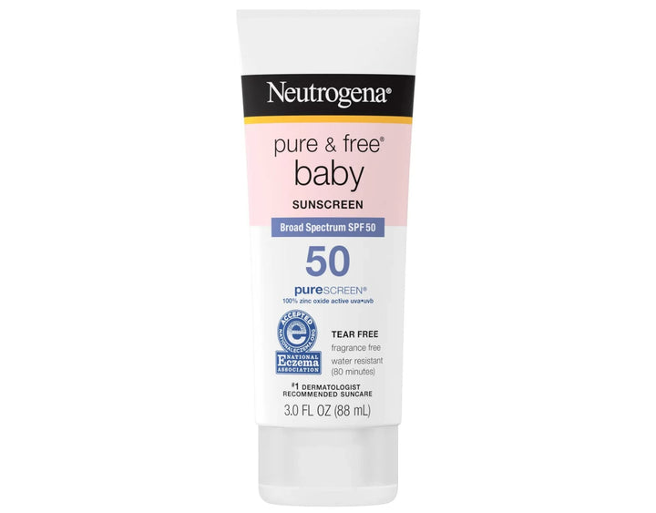 Neutrogena Pure & Baby Mineral Sunscreen Lotion with Broad Spectrum SPF 50 & Zinc Oxide, Water-Resistant, Hypoallergenic & Tear-Free Baby Sunscreen, 3 fl. oz (Pack of 2)