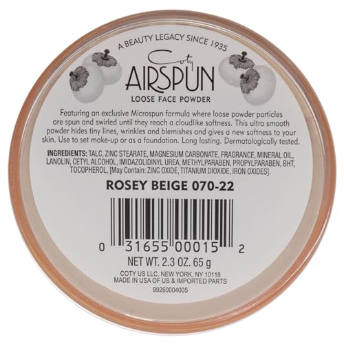 Coty Airspun Loose Face Powder 2.3 oz. Rosey Beige Tone Loose Face Powder, for Setting Makeup or Foundation, Lightweight, Long Lasting, Pink,Pack of 1
