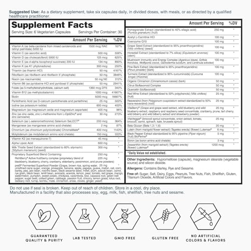 Nature's Lab Six Daily Advanced Multivitamin - Over 90 Nutrients, Minerals, Antioxidants, Herbs & Whole Foods - 180 Capsules (30 Day Supply)