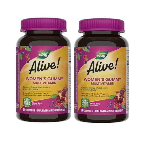 Nature's Way Alive! Women’s Gummy Multivitamin, 16 Vitamins & Minerals, Energy Metabolism*, Hair Skin & Nails*, Vegetarian, Mixed Berry Flavored, 60 Gummies - 2 Pack