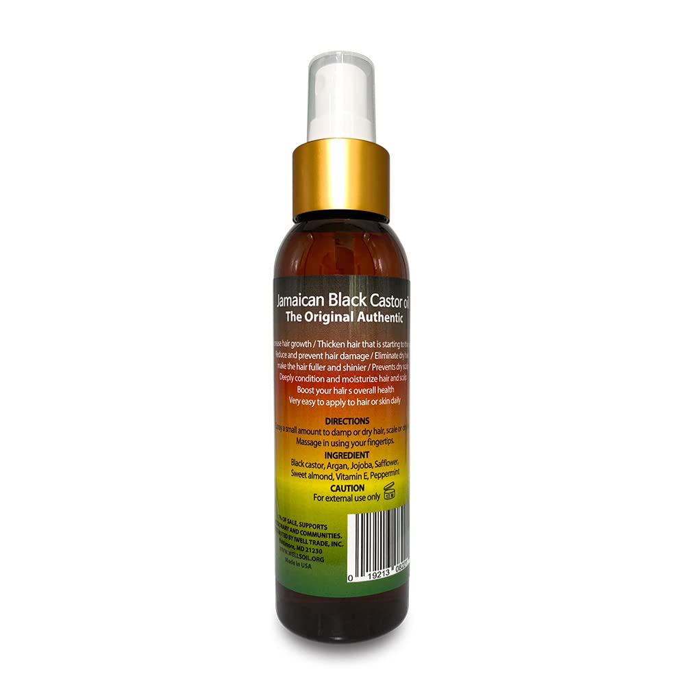 PEPPERMINT + Jamaican Black Castor Oil Spray | 4oz(118ml) | Hair Detangler Spray | Increase Hair Growth, Scalp Treatment | Natural Leave-In Conditioner | by Well’s Oil
