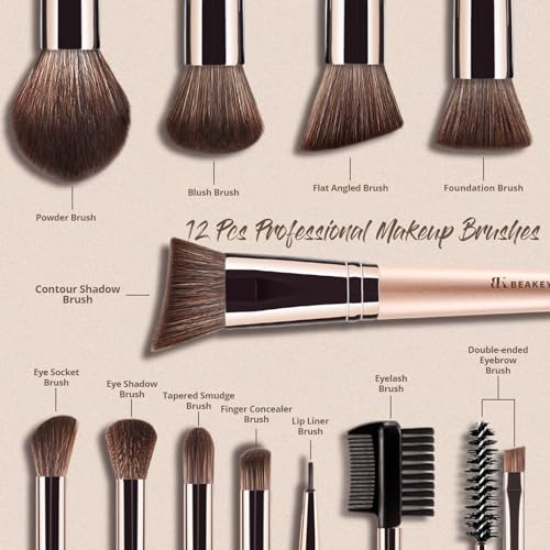 BEAKEY Vegan Makeup Brush Set: Soft Synthetic Brushes for Foundation & Eyeshadow, High-Density, Precise, Easy to Clean, Durable Handles