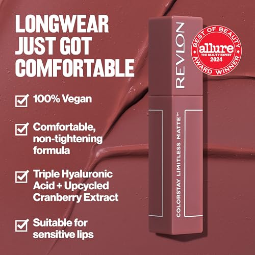 Revlon ColorStay Limitless Matte Liquid Lipstick, Vegan Formula, No-Budge, Longwear Lip Color, Long Lasting, Lightweight/Comfortable, Waterproof, 014 Dream Job, 0.17 fl oz