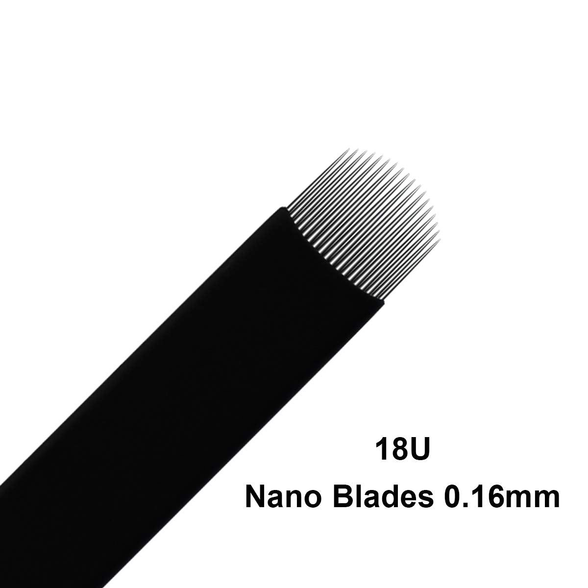 50pcs Microblading needles 18U NANO 0.16mm Blade Semi Permanent Makeup Eyebrow Tattoo Needles for Microblading Eyebrow Tattoo Manual Pen (18U-50pcs)