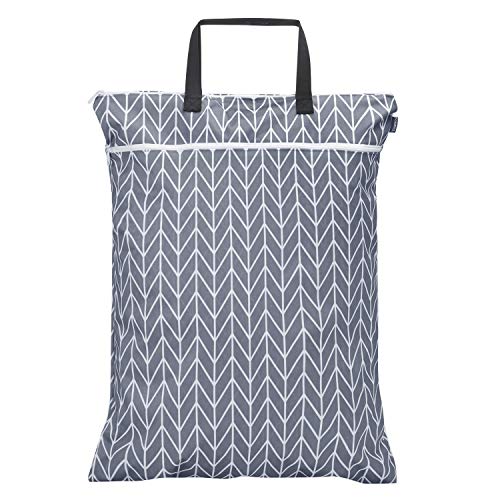 Teamoy Travel Hanging Wet Dry Bag Organizer (24.7 x 18 inches) with Two Compartments for Cloth Diaper, Laundry, Swimsuits and More, Easy to Hang Everywhere (L, Gray Arrow)