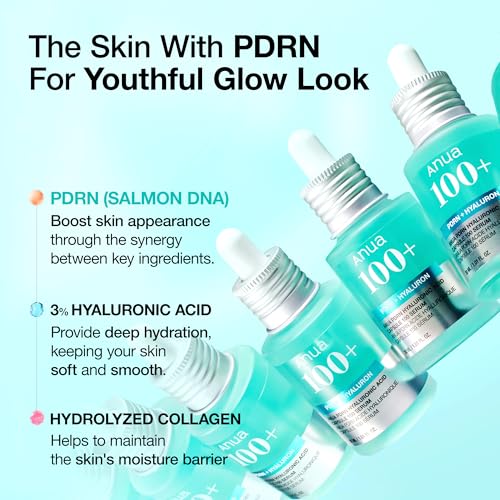Anua PDRN Hyaluronic Acid Capsule 100 Serum, Radiant Face Serum, Hyaluronic Acid, Hydration, Moisture Plumping effect, Natural color, Fragrance free, Korean Skincare, 30ml / 1.01 fl. oz