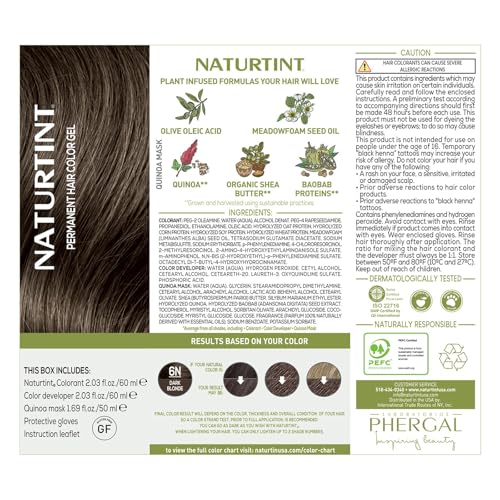 Naturtint 6N Dark Blonde Permanent Hair Color (Pack of 1), Ammonia Free, Vegan, Cruelty Free, up to 100% Gray Coverage, Long Lasting Results (Packaging may vary)
