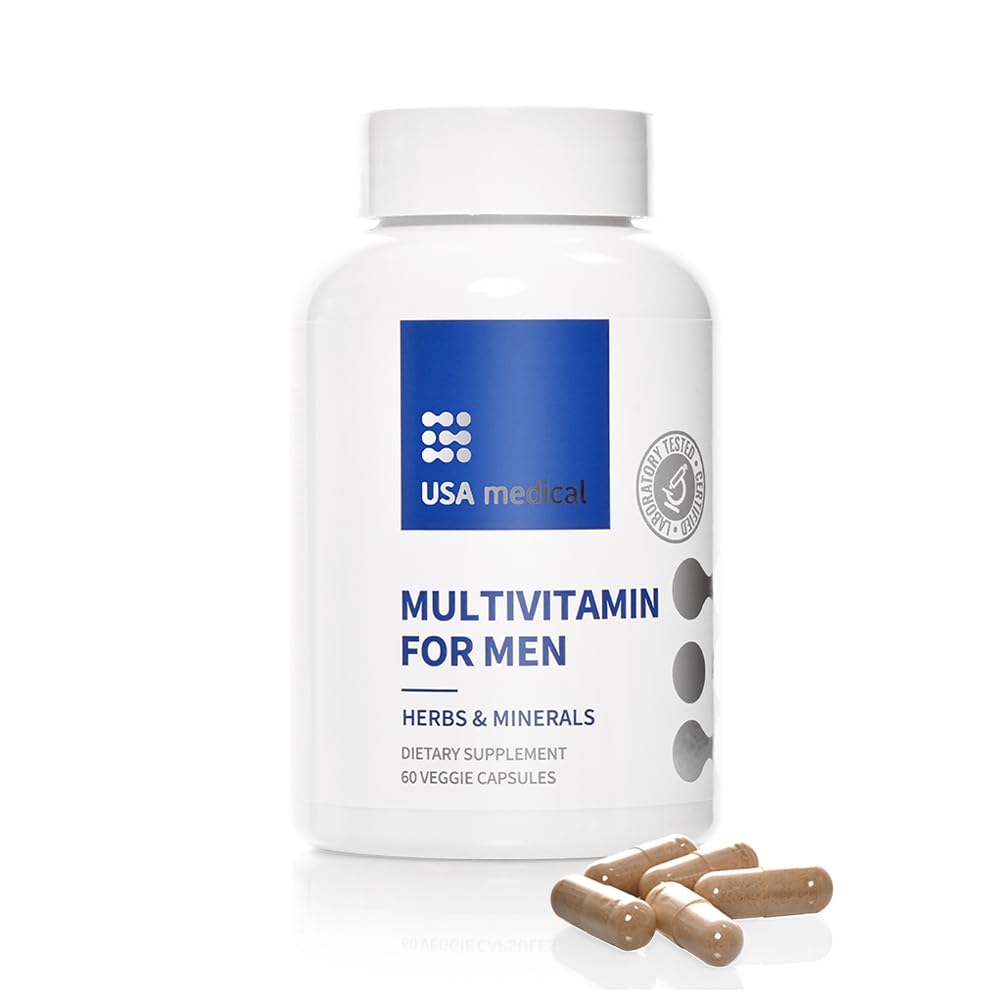 USA Medical Men’s Multivitamin Capsules - Complete Vitamin & Mineral Supplement for Daily Men’s Health with Saw Palmetto, Lycopene, and Zinc - Prostate Health, Energy, and Sleep | 60 Capsules