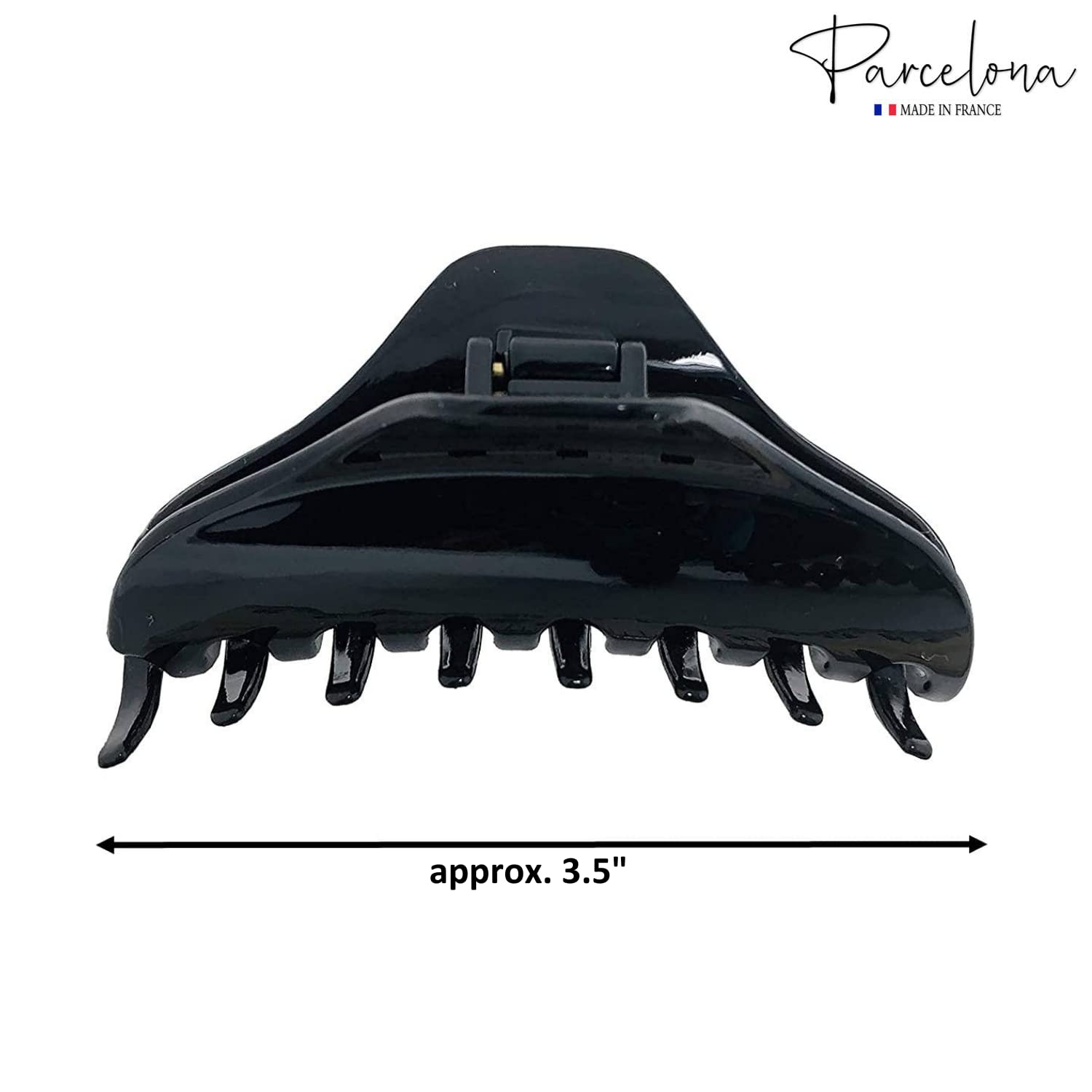 Parcelona French Boss Thin Glossy Black Medium Covered Spring Jaw Hair Claw Clip Clutcher Clamp