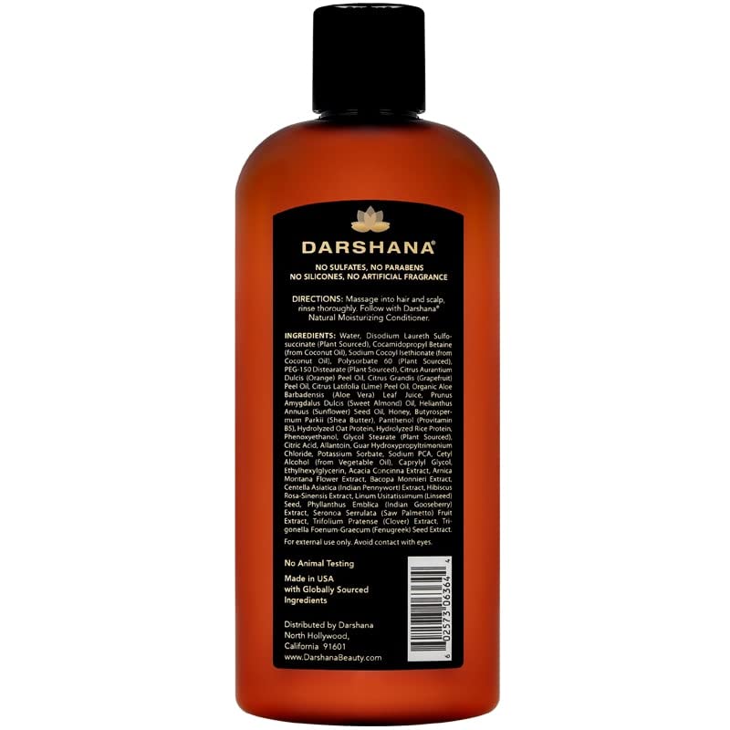 Darshana Natural Moisturizing Shampoo with Ayurvedic Botanicals - Color Safe, No Sulfates, Silicones, Parabens - Improve Moisture and Shine, pH Balanced (8 fl oz.)