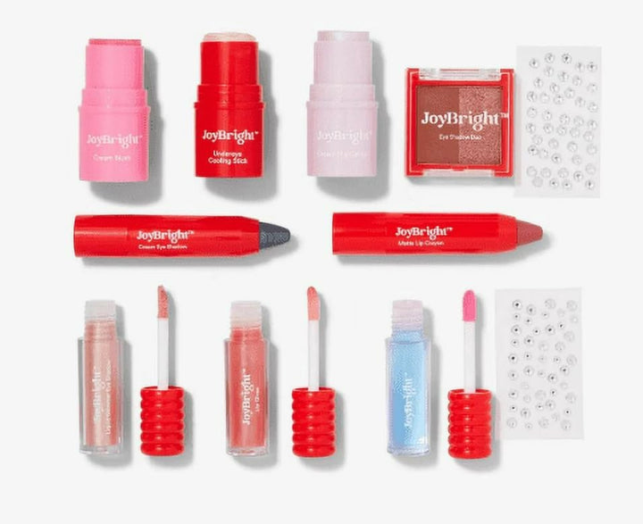 JoyBright Glam To Go Makeup Set, 10 Piece Collection with Lip Gloss, Lipstick, and Face Products