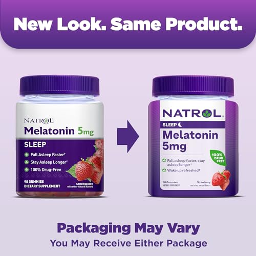 Natrol Melatonin Gummies, Sleep Support, 90 Strawberry-Flavored Adult Melatonin Gummies, 5 mg Sleep Aids for Adults